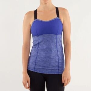 Lululemon Run Catch Me Tank Blue Tonka Stripe Size 2 Cross Back